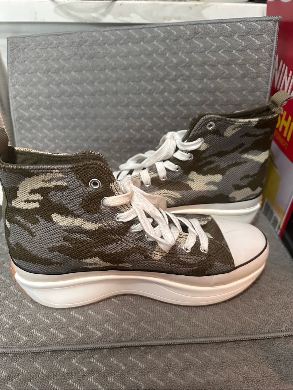 Madden Girl Green Camouflage High-Top Platform Sneakers